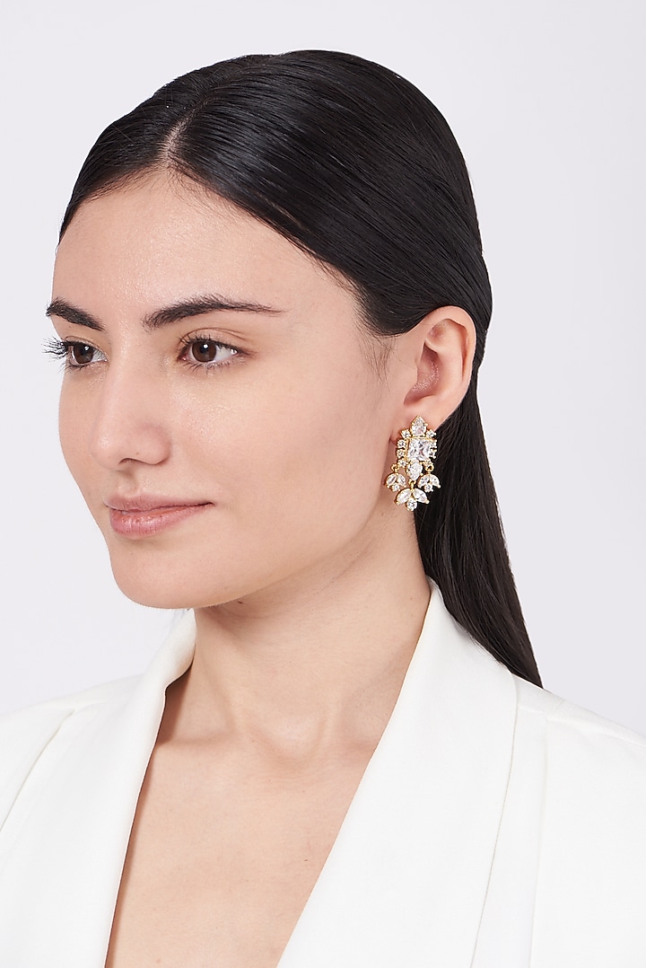 Gold Finish Crystal Stud Earrings by AETEE at Pernia's Pop Up Shop