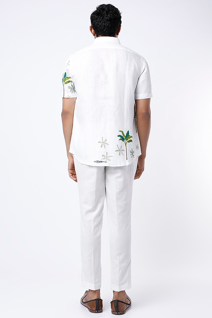 White Hand Block Printed Party Wear Shirt by Aeka Men at Pernia's Pop Up Shop