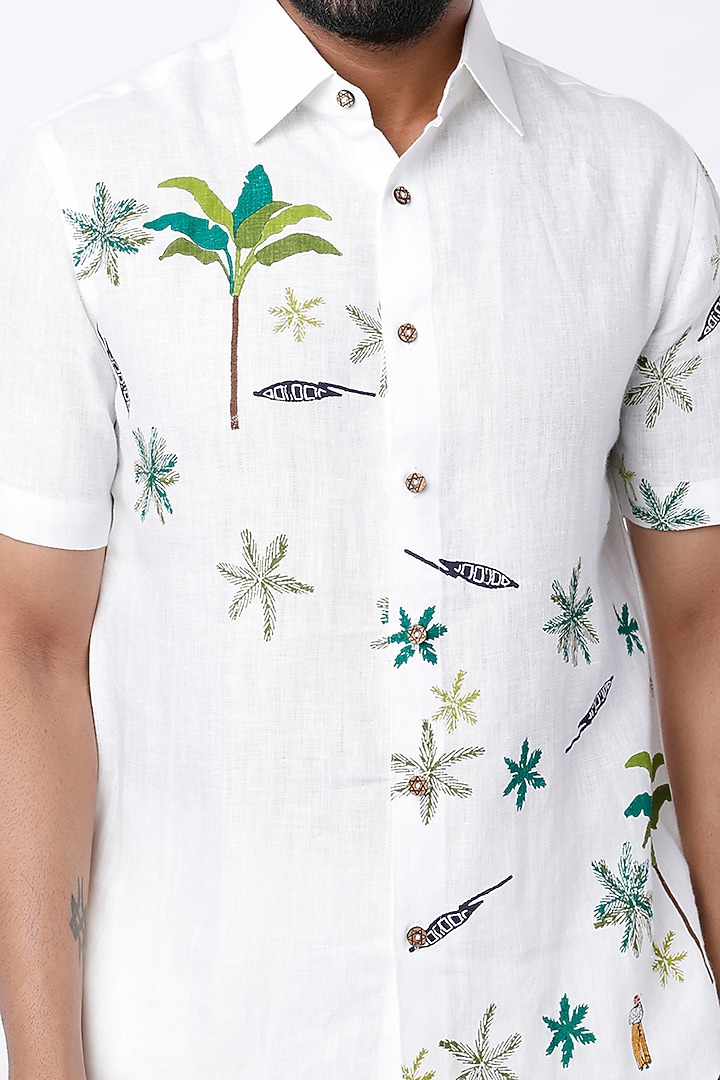 White Hand Block Printed Party Wear Shirt by Aeka Men at Pernia's Pop Up Shop