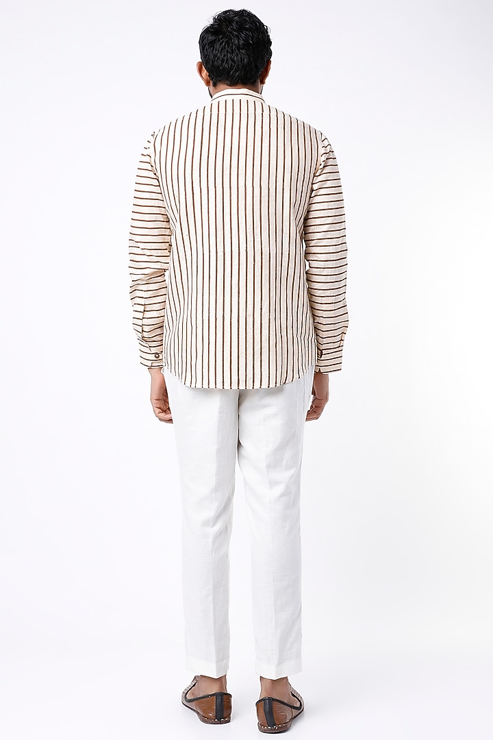 Peach Hand Block Printed Party Wear Shirt by Aeka Men at Pernia's Pop Up Shop