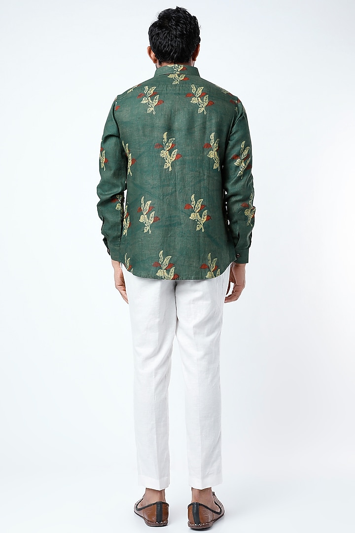 Emerald Green Ajrakh Printed Party Wear Shirt by Aeka Men at Pernia's Pop Up Shop