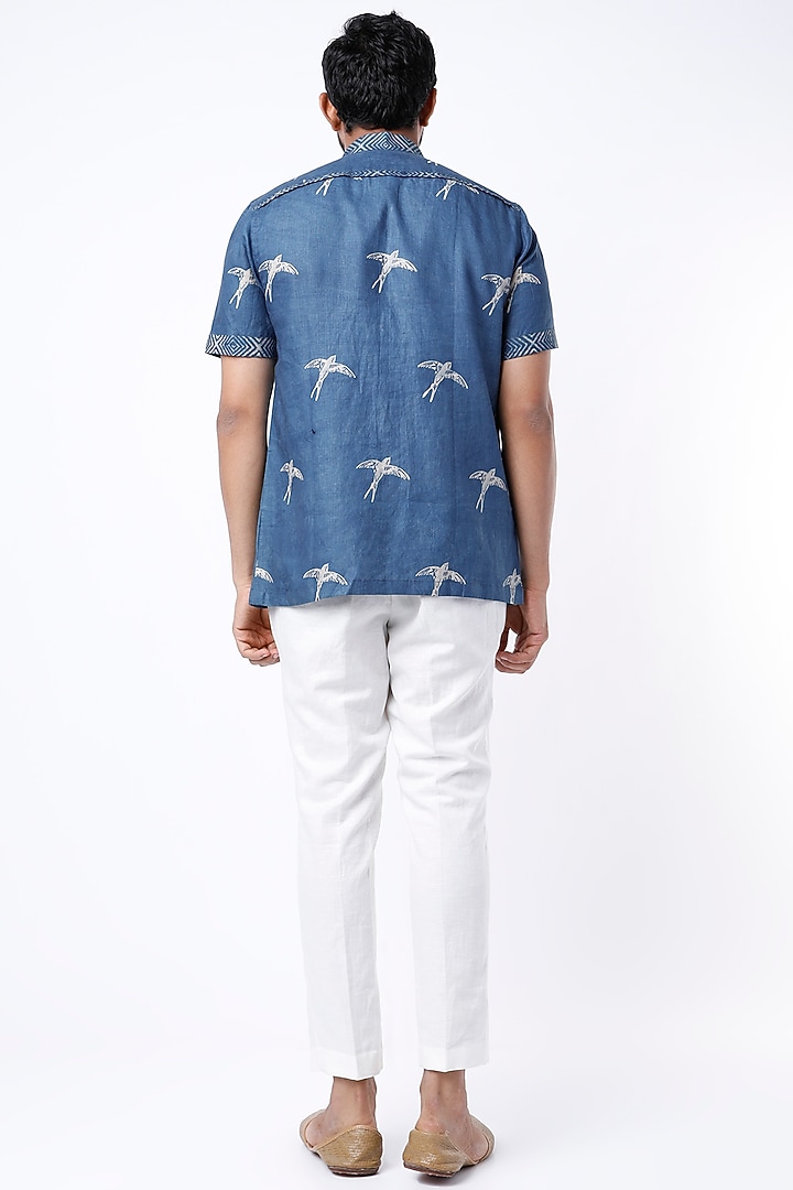 Cobalt Blue Ajrakh Printed Party Wear Shirt by Aeka Men at Pernia's Pop Up Shop