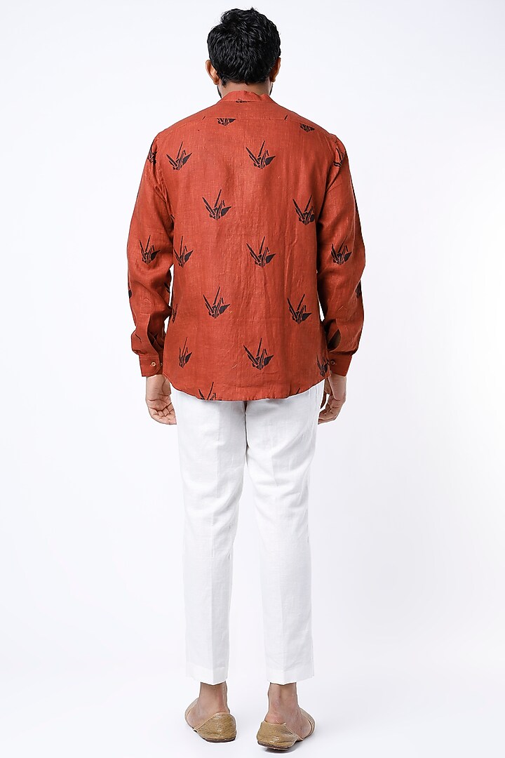 Brick Red Ajrakh Printed Party Wear Shirt by Aeka Men at Pernia's Pop Up Shop