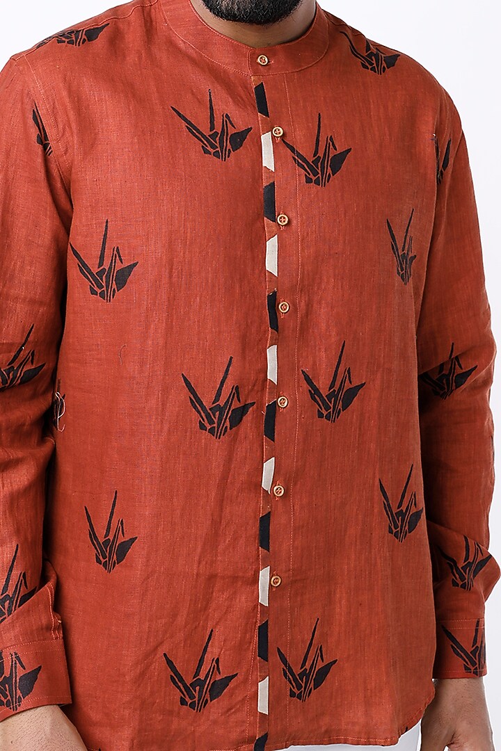 Brick Red Ajrakh Printed Party Wear Shirt by Aeka Men at Pernia's Pop Up Shop