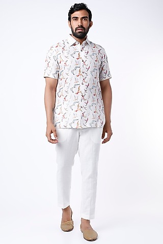 White Digital Printed Shirt by Aeka Men