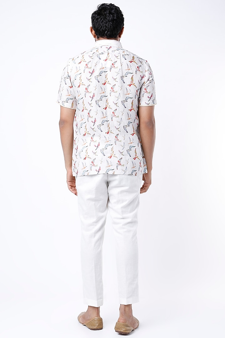 White Digital Printed Party Wear Shirt by Aeka Men at Pernia's Pop Up Shop