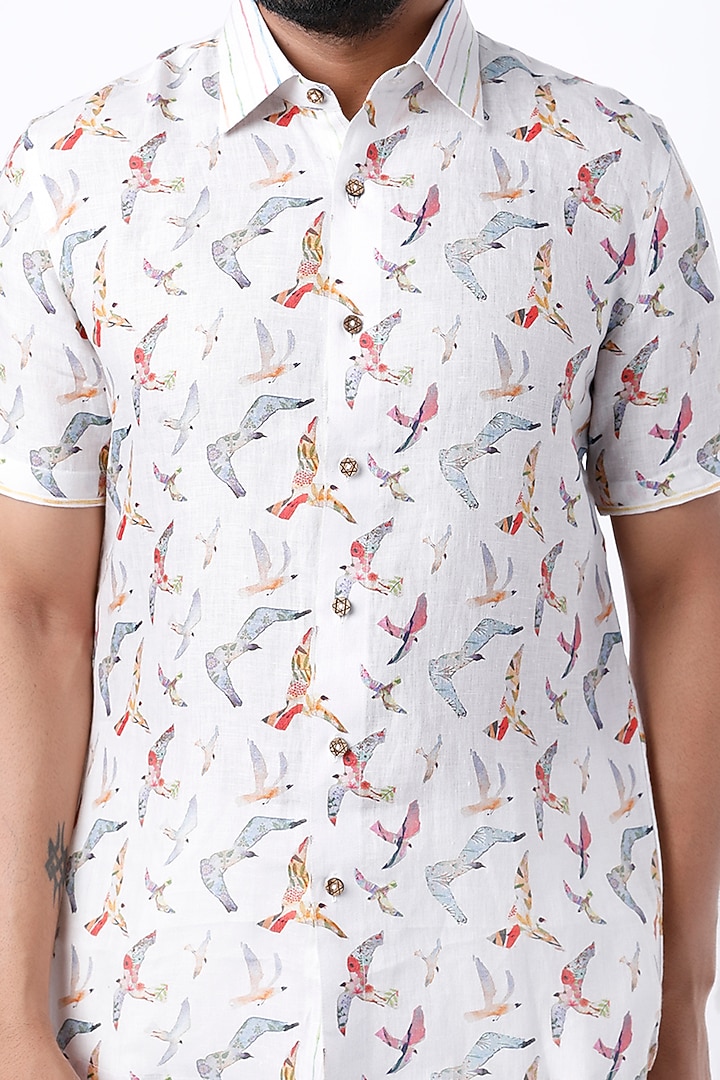 White Digital Printed Party Wear Shirt by Aeka Men at Pernia's Pop Up Shop