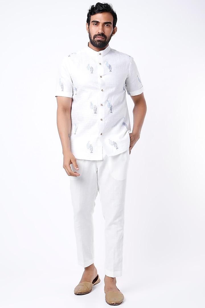 White Printed Shirt by Aeka Men