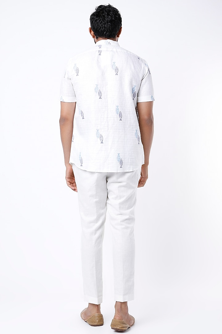 White Printed Party Wear Shirt by Aeka Men at Pernia's Pop Up Shop