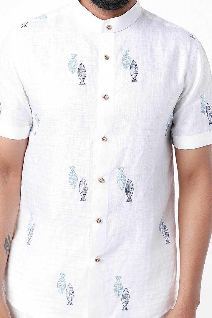 White Printed Party Wear Shirt by Aeka Men at Pernia's Pop Up Shop