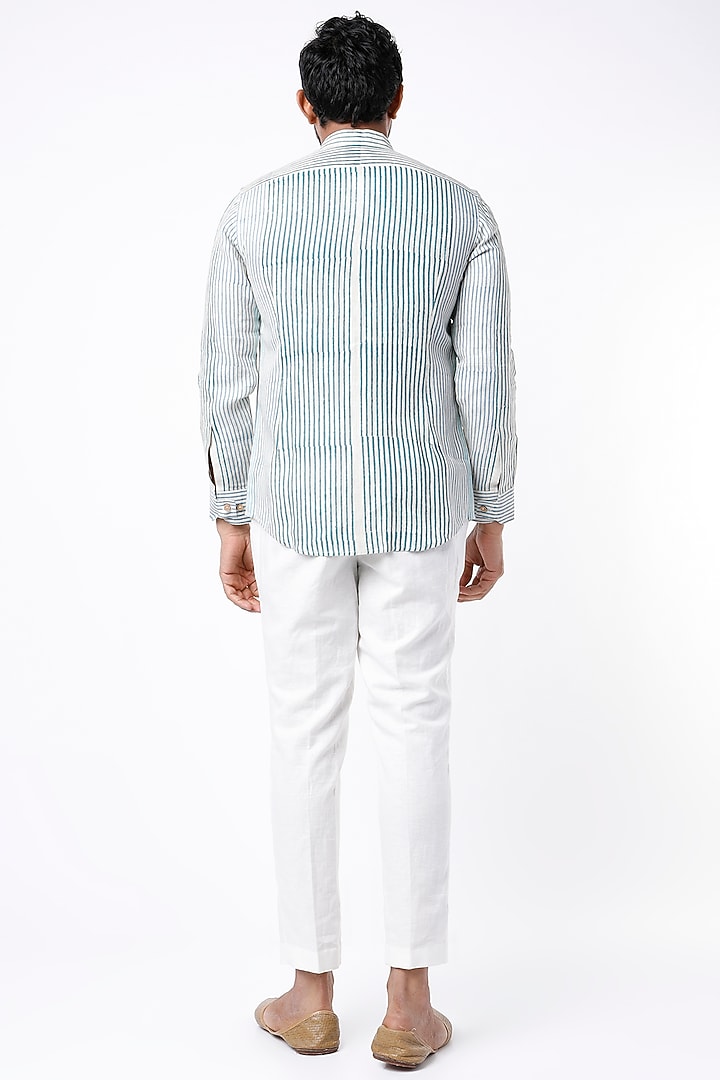 Ivory Hand Block Printed Party Wear Shirt by Aeka Men at Pernia's Pop Up Shop
