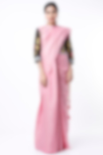 Blush Pink Embroidered Saree Set by Aeka