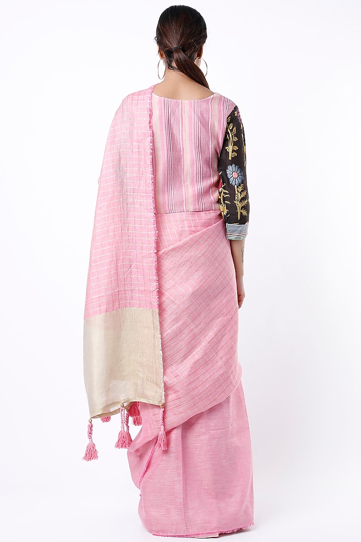Blush Pink Embroidered Party Wear Saree Set by Aeka at Pernia's Pop Up Shop