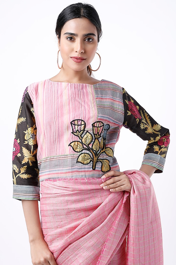 Blush Pink Embroidered Party Wear Saree Set by Aeka at Pernia's Pop Up Shop