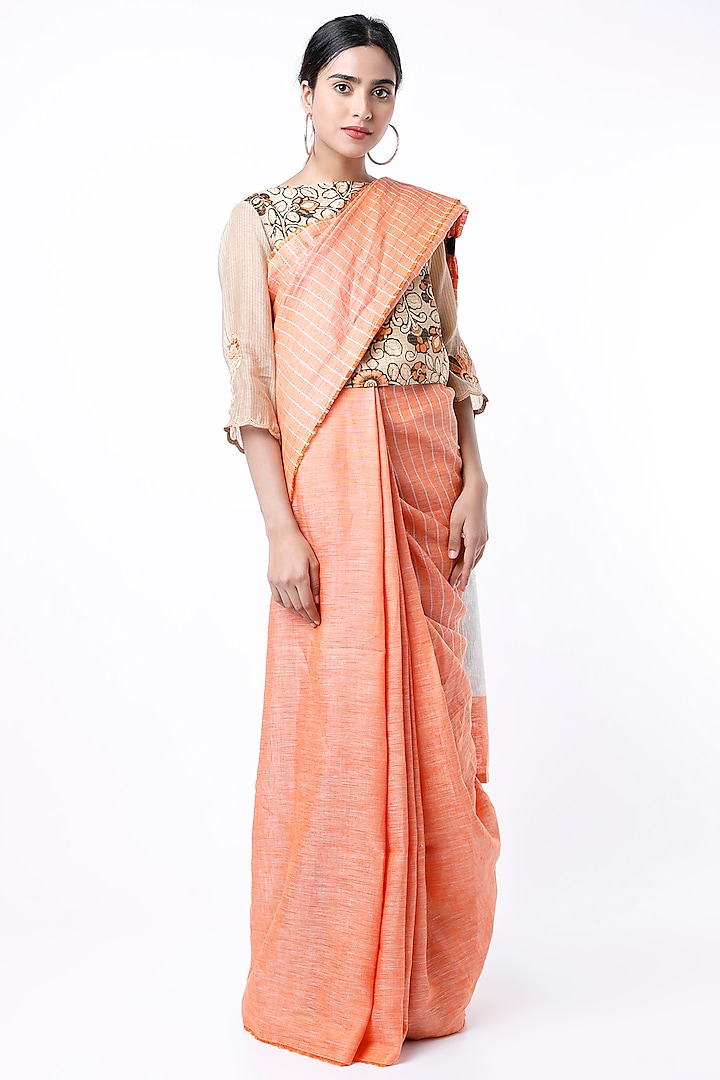 Coral Applique Embroidered Saree Set by Aeka
