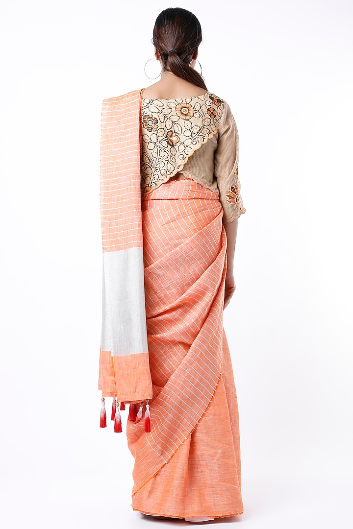 Coral Applique Embroidered Party Wear Saree Set by Aeka at Pernia's Pop Up Shop