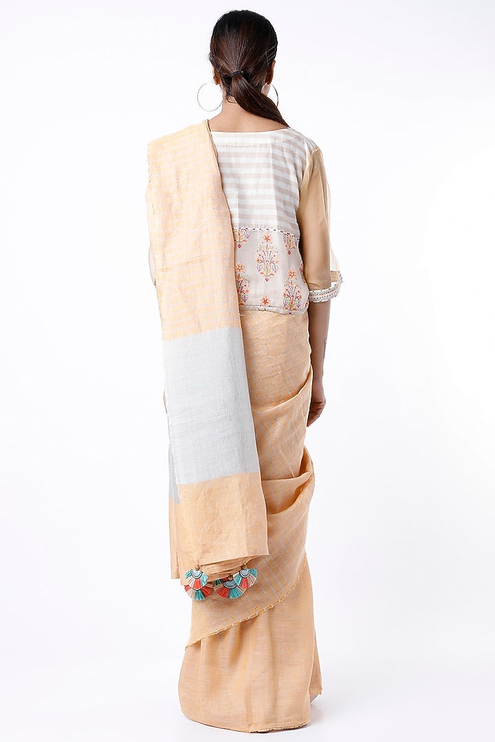 Dull Mango Yellow Embroidered Party Wear Saree Set by Aeka at Pernia's Pop Up Shop