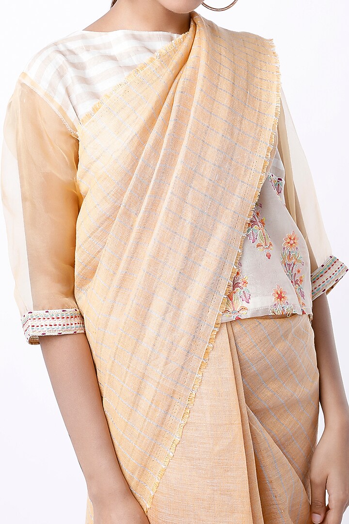 Dull Mango Yellow Embroidered Party Wear Saree Set by Aeka at Pernia's Pop Up Shop