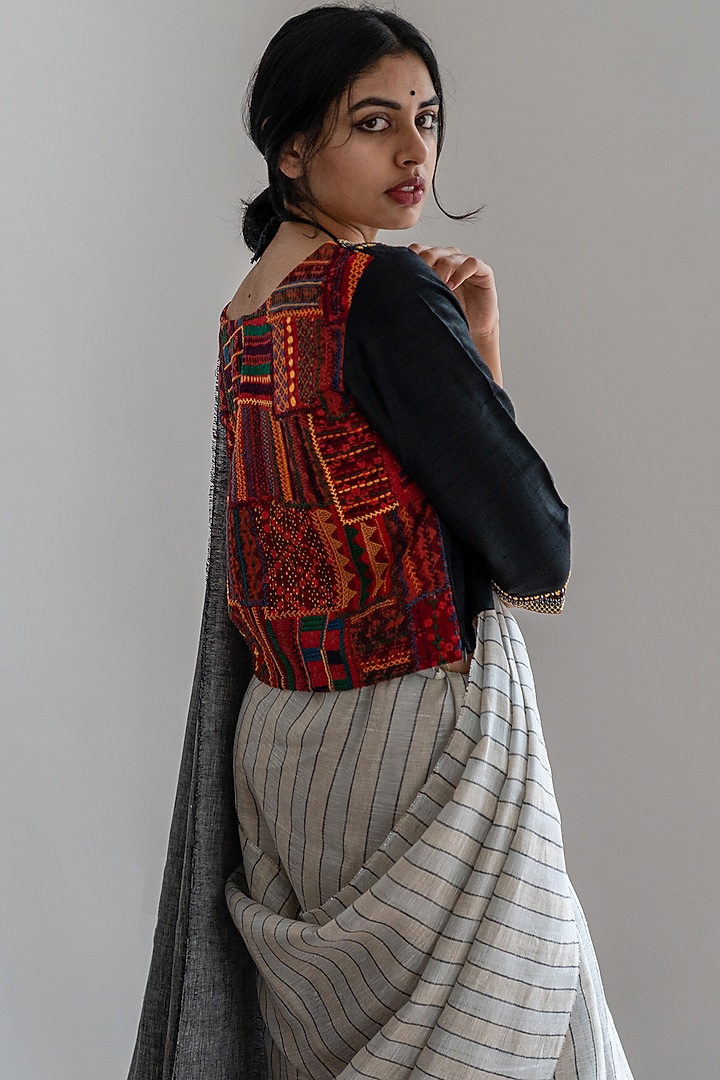 Silver & Black Handcrafted Party Wear Saree Set by Aeka at Pernia's Pop Up Shop