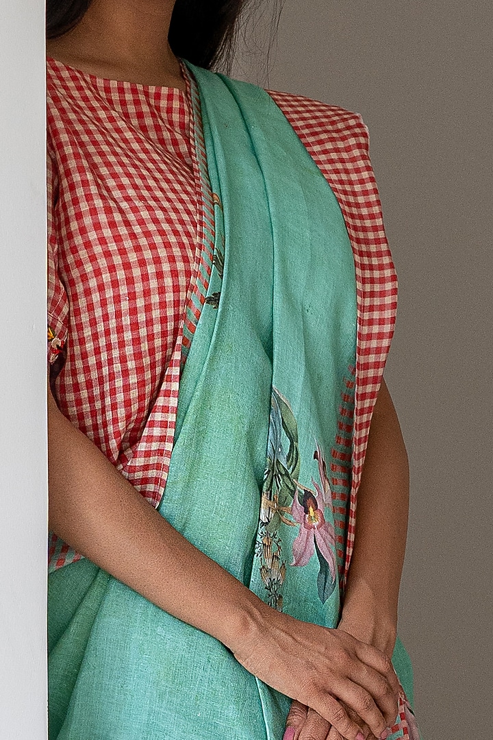 Sea Green Digital Printed Party Wear Saree Set by Aeka at Pernia's Pop Up Shop