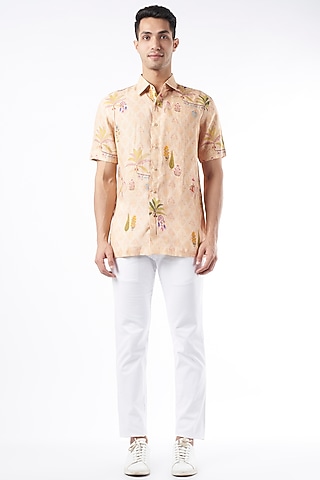 Peach Digital Printed Shirt by Aeka Men