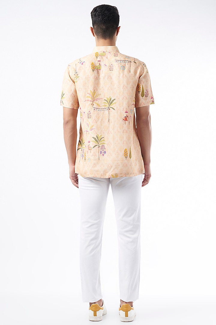 Peach Digital Printed Party Wear Shirt by Aeka Men at Pernia's Pop Up Shop