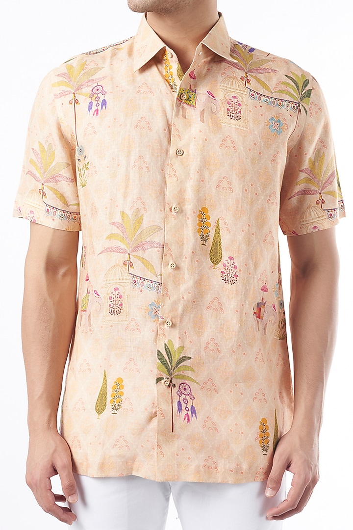 Peach Digital Printed Party Wear Shirt by Aeka Men at Pernia's Pop Up Shop