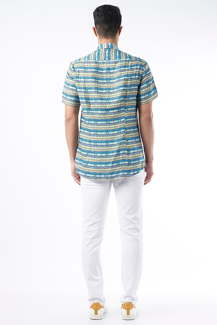 Cobalt Blue Digital Printed Party Wear Shirt by Aeka Men at Pernia's Pop Up Shop