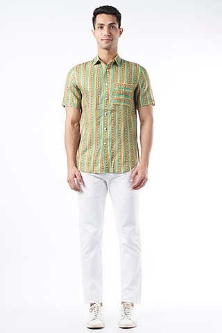 Olive Green Digital Printed Shirt by Aeka Men