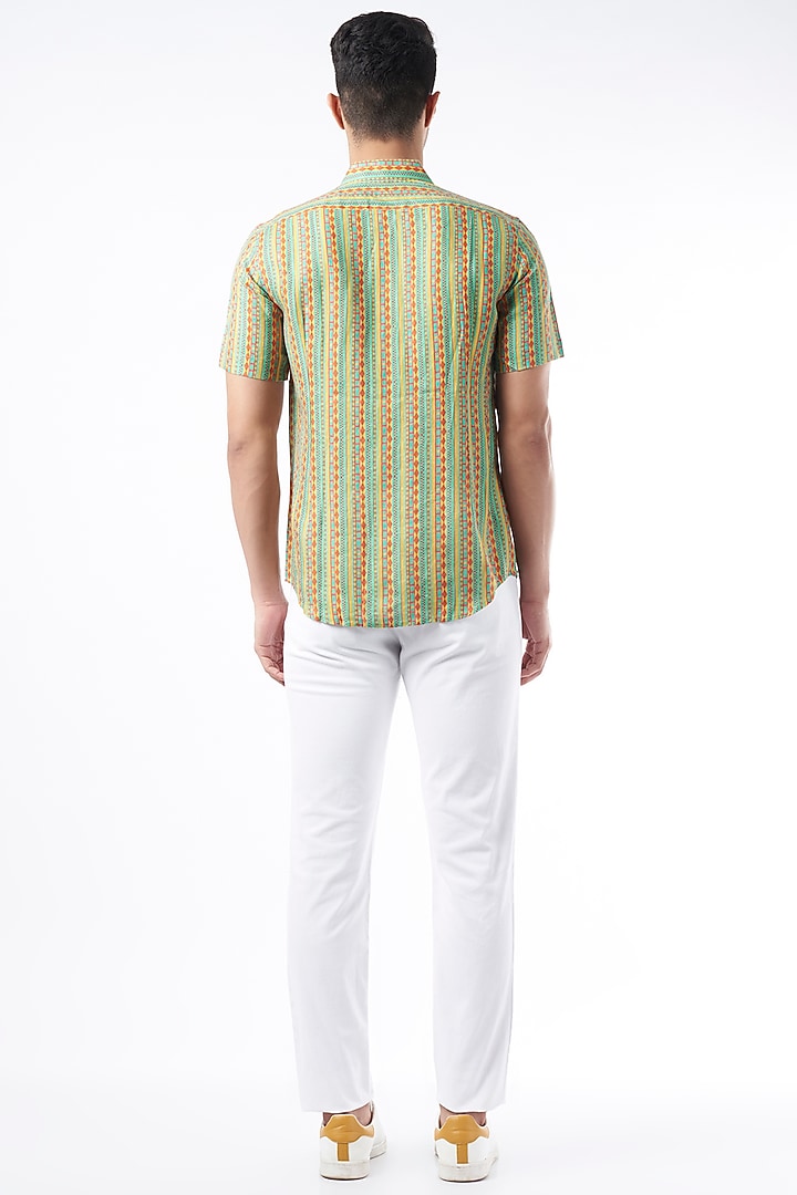 Olive Green Digital Printed Party Wear Shirt by Aeka Men at Pernia's Pop Up Shop