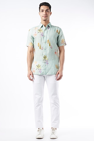 Sky Blue Digital Printed Shirt by Aeka Men