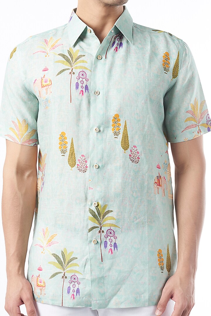 Sky Blue Digital Printed Party Wear Shirt by Aeka Men at Pernia's Pop Up Shop
