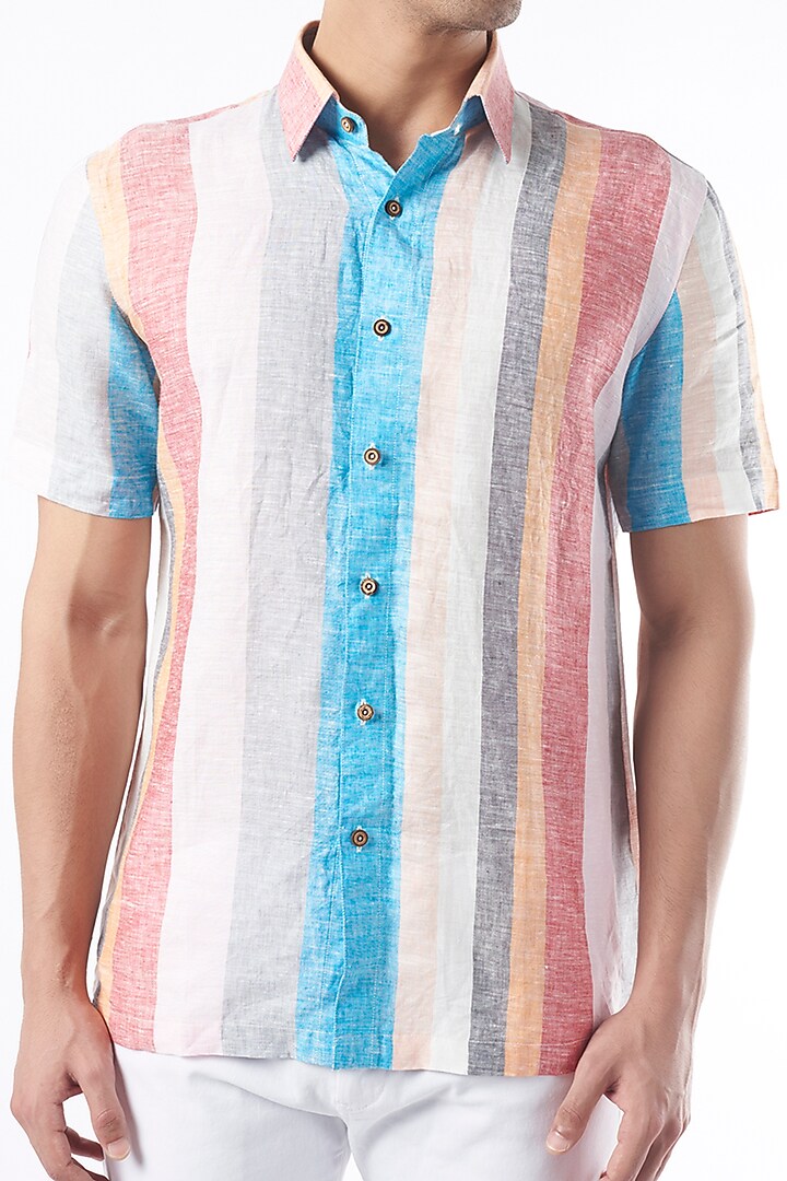 Multi-Colored Striped Party Wear Shirt by Aeka Men at Pernia's Pop Up Shop