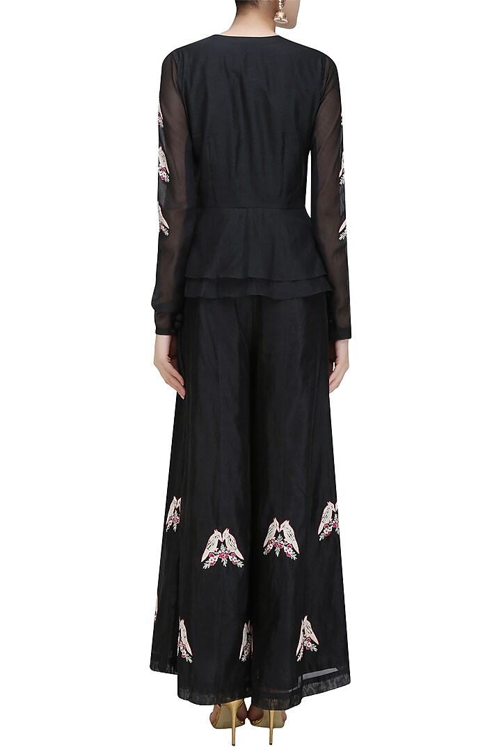 Black birds embroidered peplum top and flared pants set available only at Pernia's Pop Up Shop.