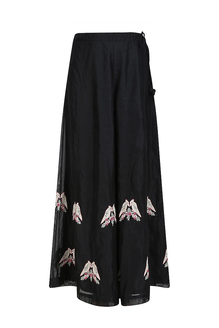 Black birds embroidered peplum top and flared pants set available only at Pernia's Pop Up Shop.