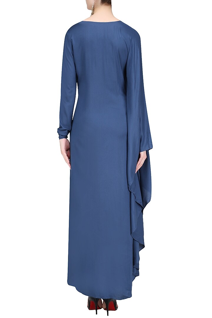 Blue sunflower motif one sleeve maxi dress available only at Pernia's Pop Up Shop.