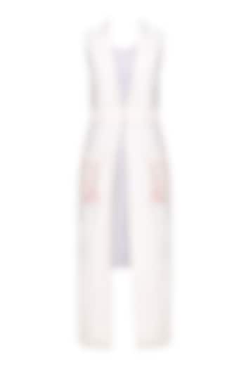 Ivory birds embroidered long jacket with slip dress available only at Pernia's Pop Up Shop.