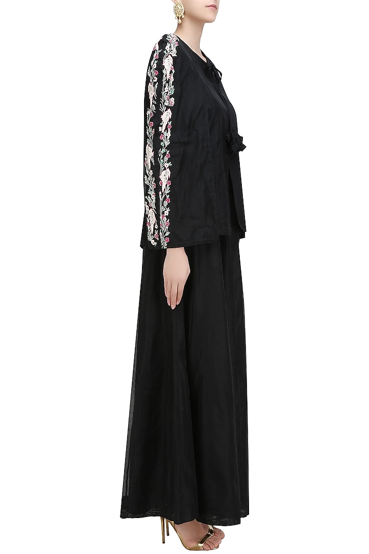 Black birds embroidered batwing sleeve jacket and pants set available only at Pernia's Pop Up Shop.