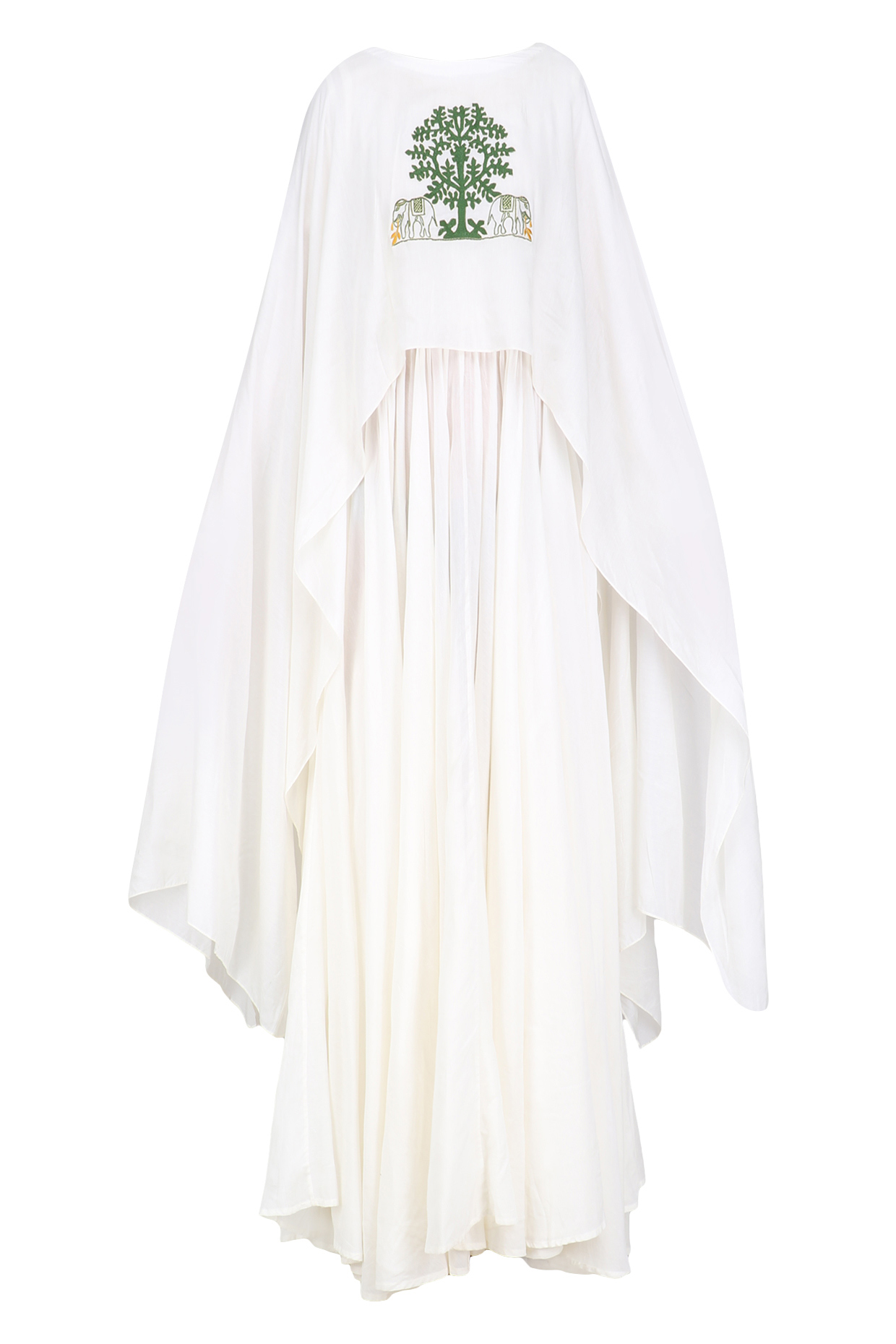 White and green tree design flared cape anarkali available only at Pernia's Pop Up Shop.
