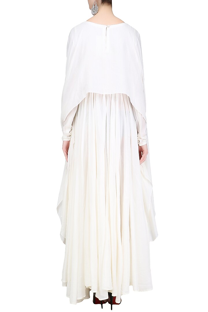 White and green tree design flared cape anarkali available only at Pernia's Pop Up Shop.