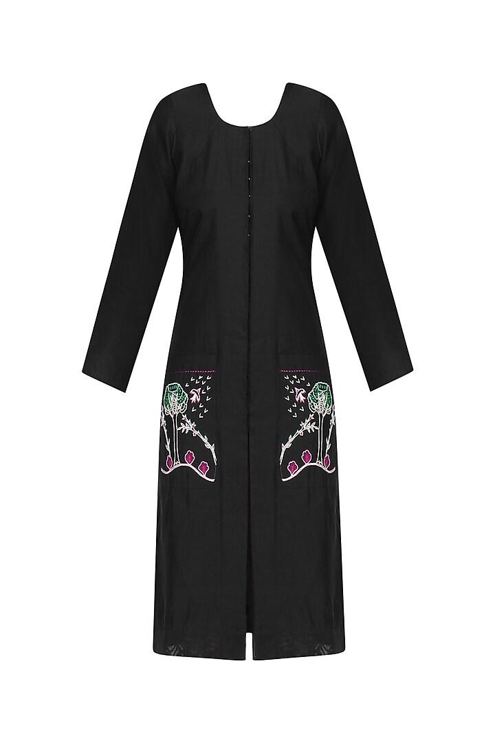 Black floral embroidered patch loose dress available only at Pernia's Pop Up Shop.