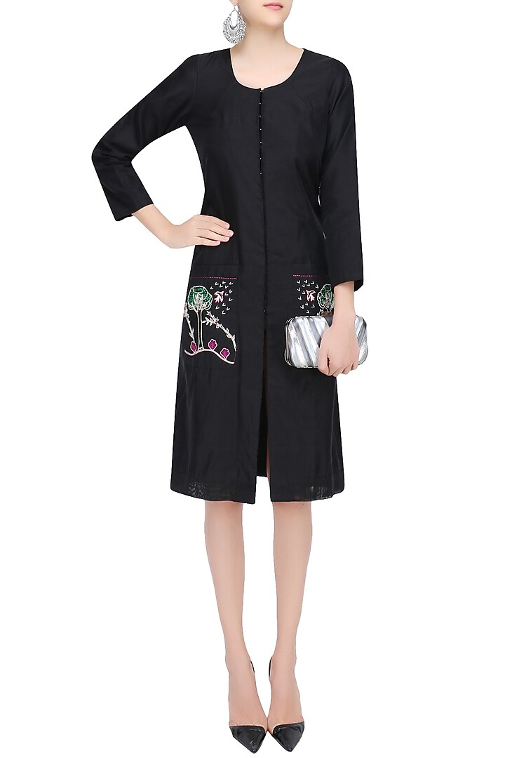 Black floral embroidered patch loose dress available only at Pernia's Pop Up Shop.