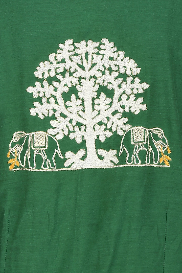 Green flared and pleated drape anarkali with attached dupatta available only at Pernia's Pop Up Shop.