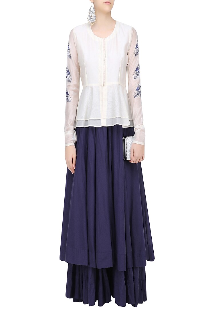 White and blue birds embroidered peplum top and skirt set available only at Pernia's Pop Up Shop.