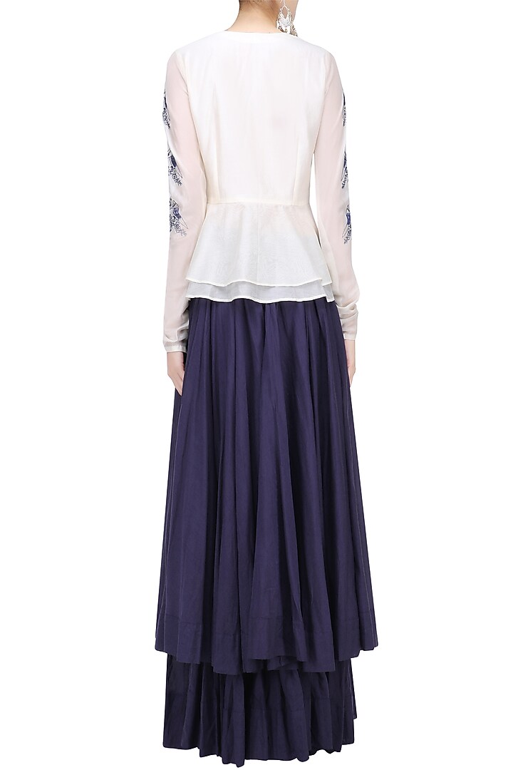 White and blue birds embroidered peplum top and skirt set available only at Pernia's Pop Up Shop.