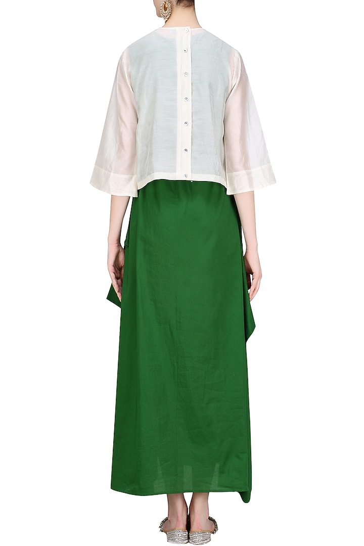Off white embroidered top with green maxi dress available only at Pernia's Pop Up Shop.