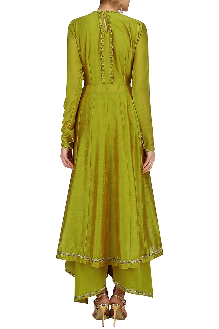 Mustard lovebirds motif anarkali set available only at Pernia's Pop Up Shop.