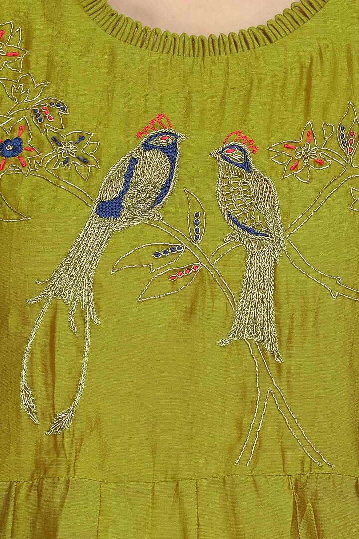 Mustard lovebirds motif anarkali set available only at Pernia's Pop Up Shop.