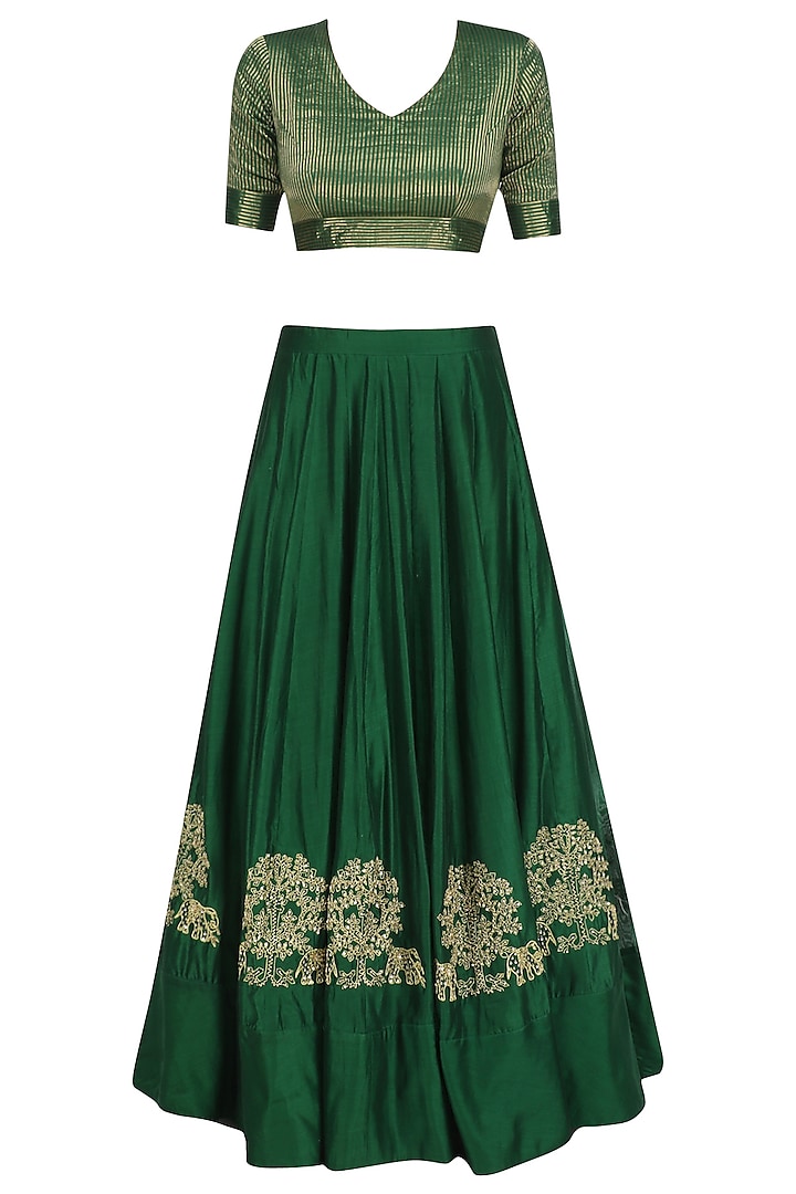 Emerald Gaj Embroidery Lehenga Set by Aekatri by Charu Vij