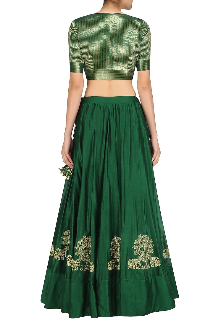 Emerald gaj embroidery lehenga set available only at Pernia's Pop Up Shop.